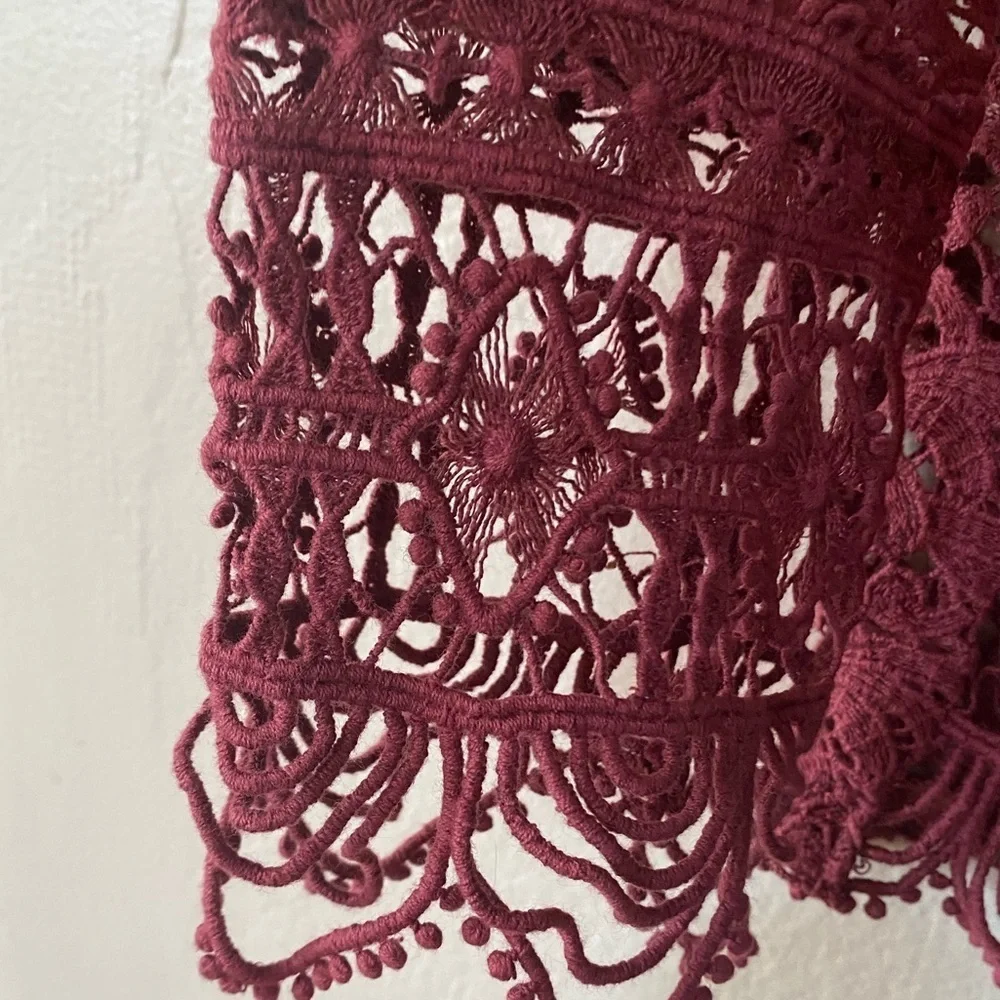 Zara Crochet Lace Eyelet Blouse See Through Maroon Top Women’s Size XS